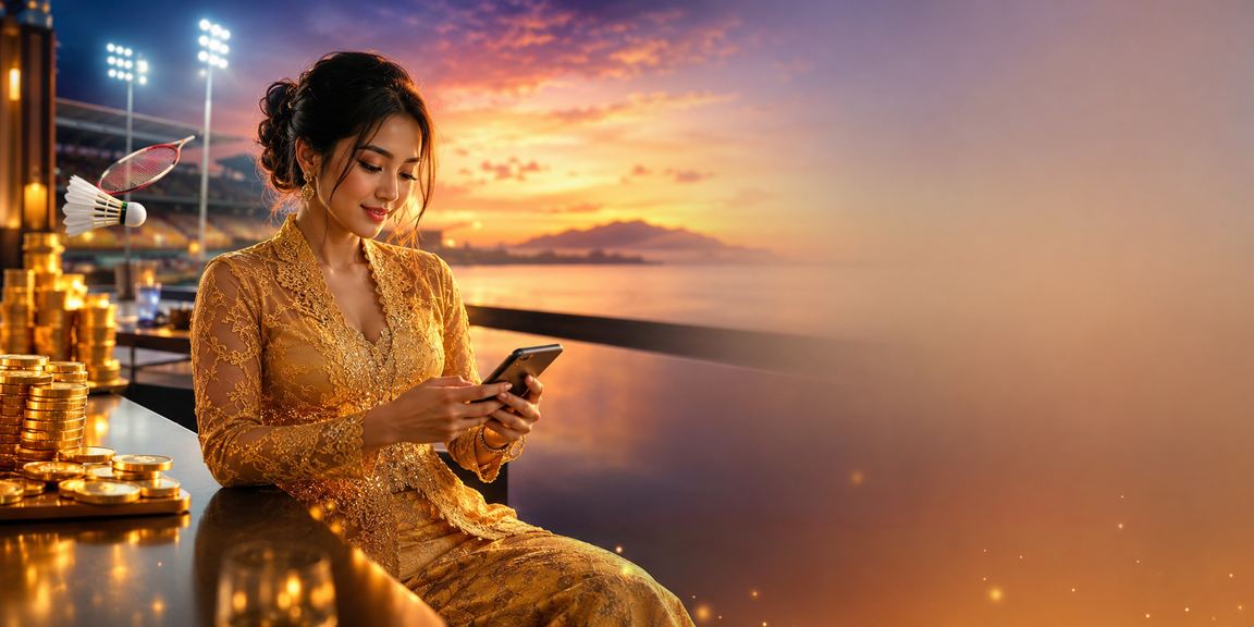 Player using the mobile casino app in Kota Kinabalu dressed in kebaya