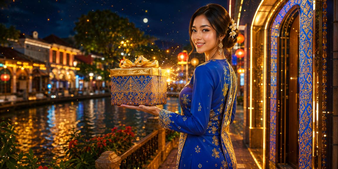 Wanita berbaju kurung menggunakan platform hiburan kasino di Melaka melalui telefon pintar